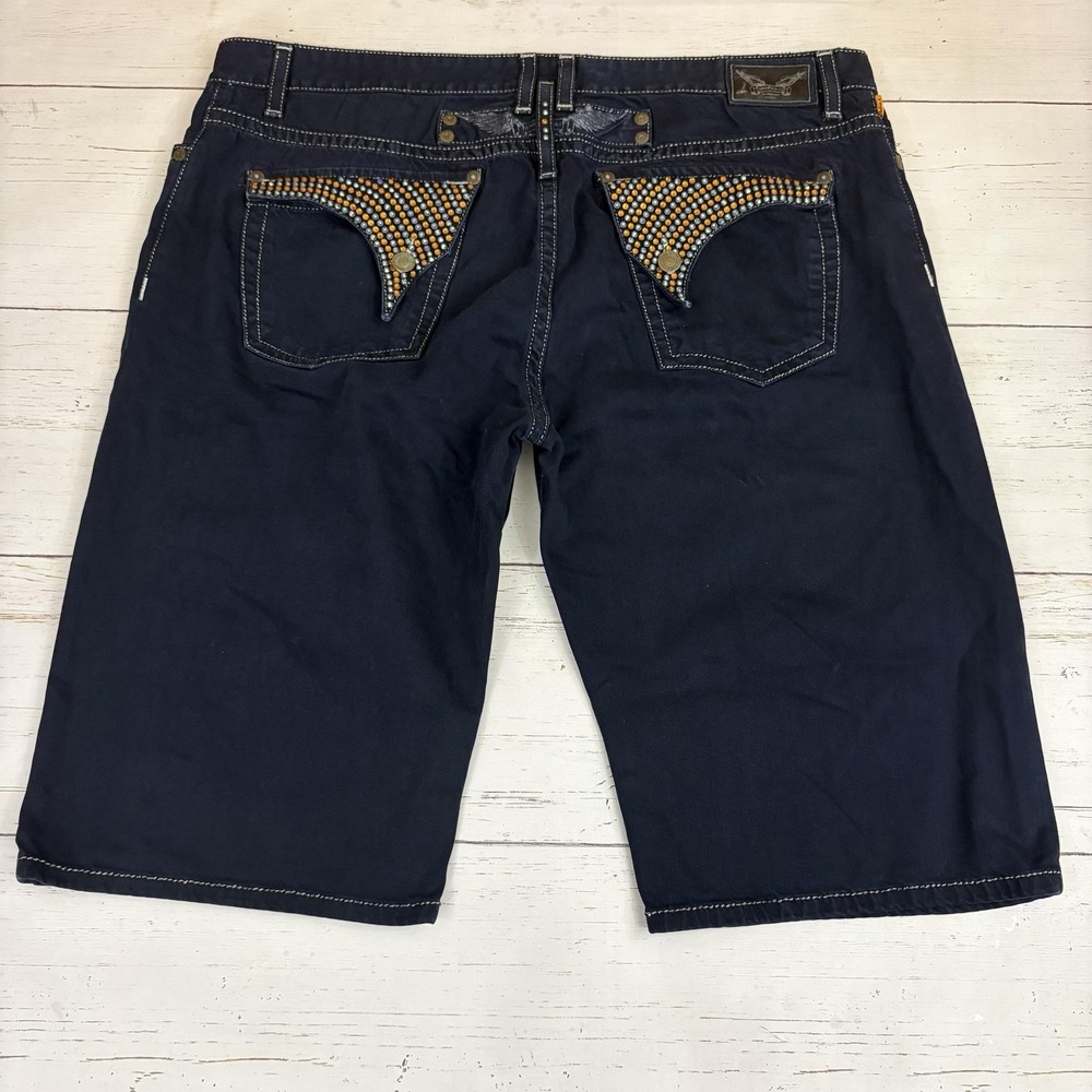 Robin's Jean Denim Shorts Mens 36 Blue Bermuda Rhinestone Back Pockets Biker